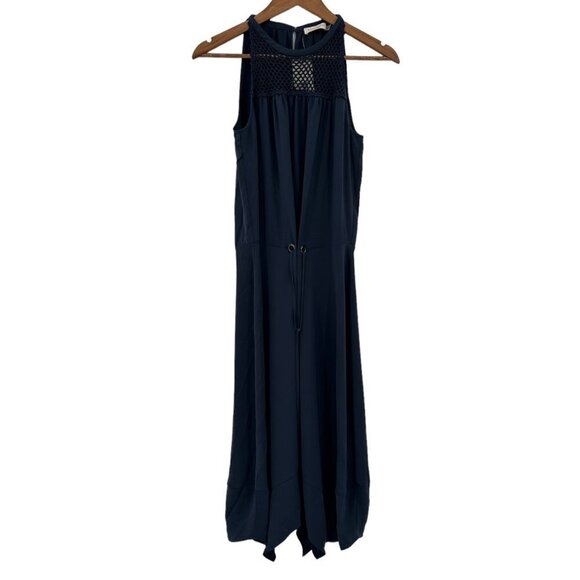 Ramy Brook Lylah Ruffle Hem Midi Dress XS Navy Blue Sleeveless Tie Waist - Picture 2 of 9